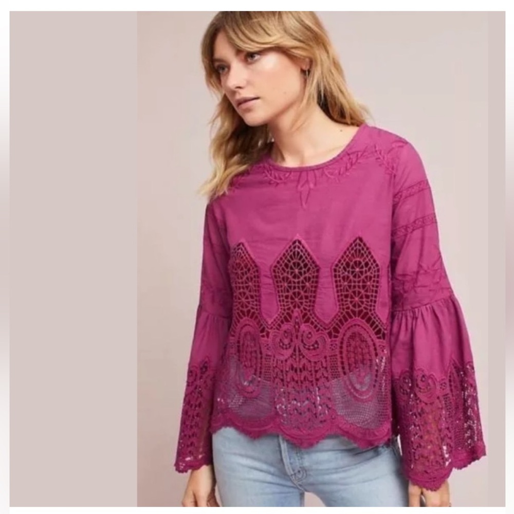Anthropologie ~Chloe Oliver~ Bell-Sleeve Lace Blouse